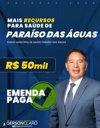 Imagem da notícia Gerson Claro destina R$ 50 mil para reforçar a saúde de Paraíso das Águas